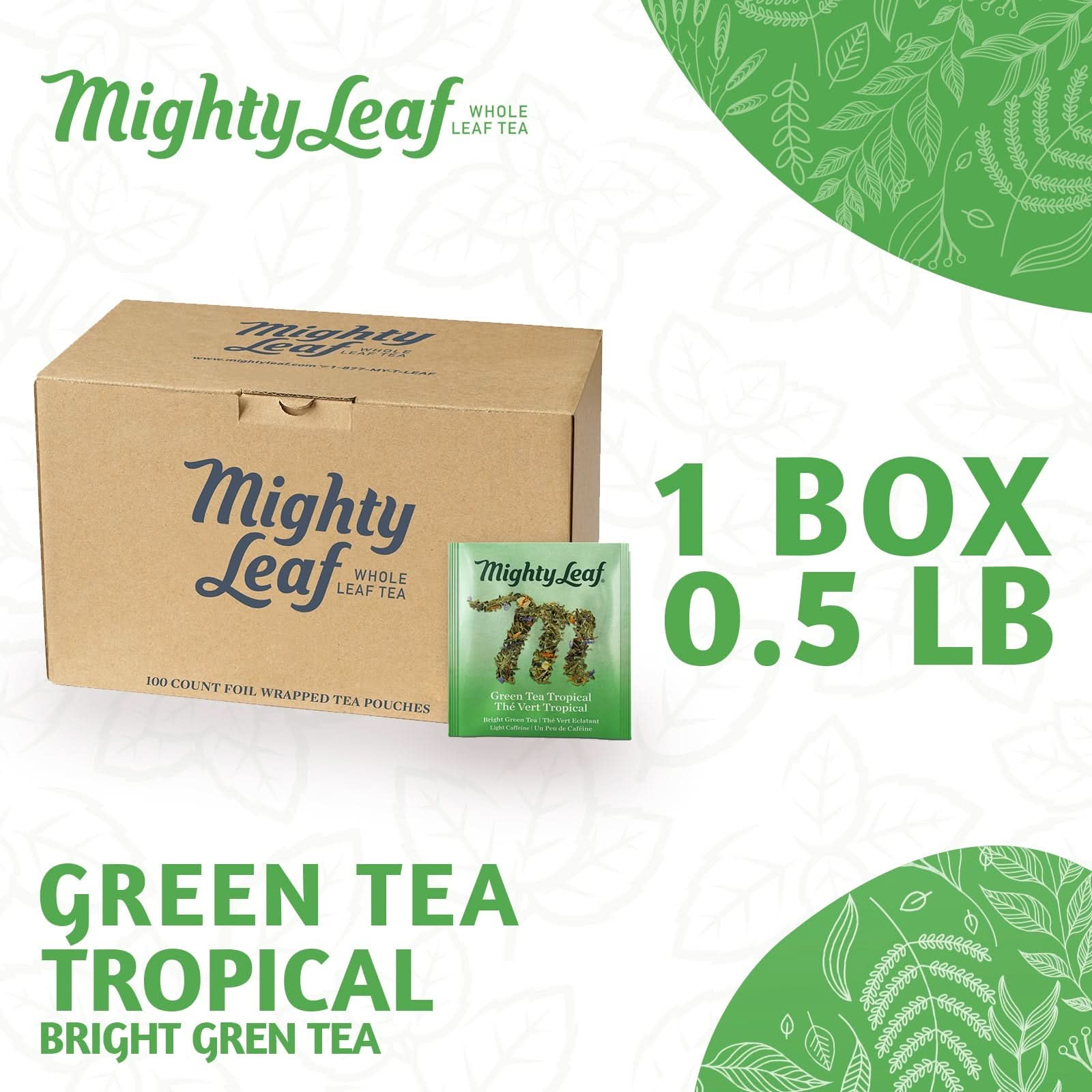 Mighty Leaf Green Tea Tropical - 100 Pouches | Refreshing Tropical Blend