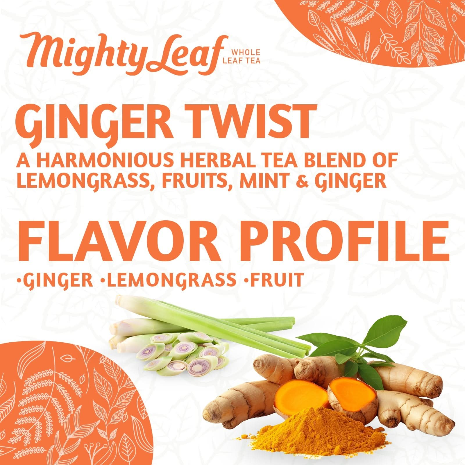 Mighty Leaf Ginger Twist - 100 Pouches |Soothing Ginger & Citrus Blend