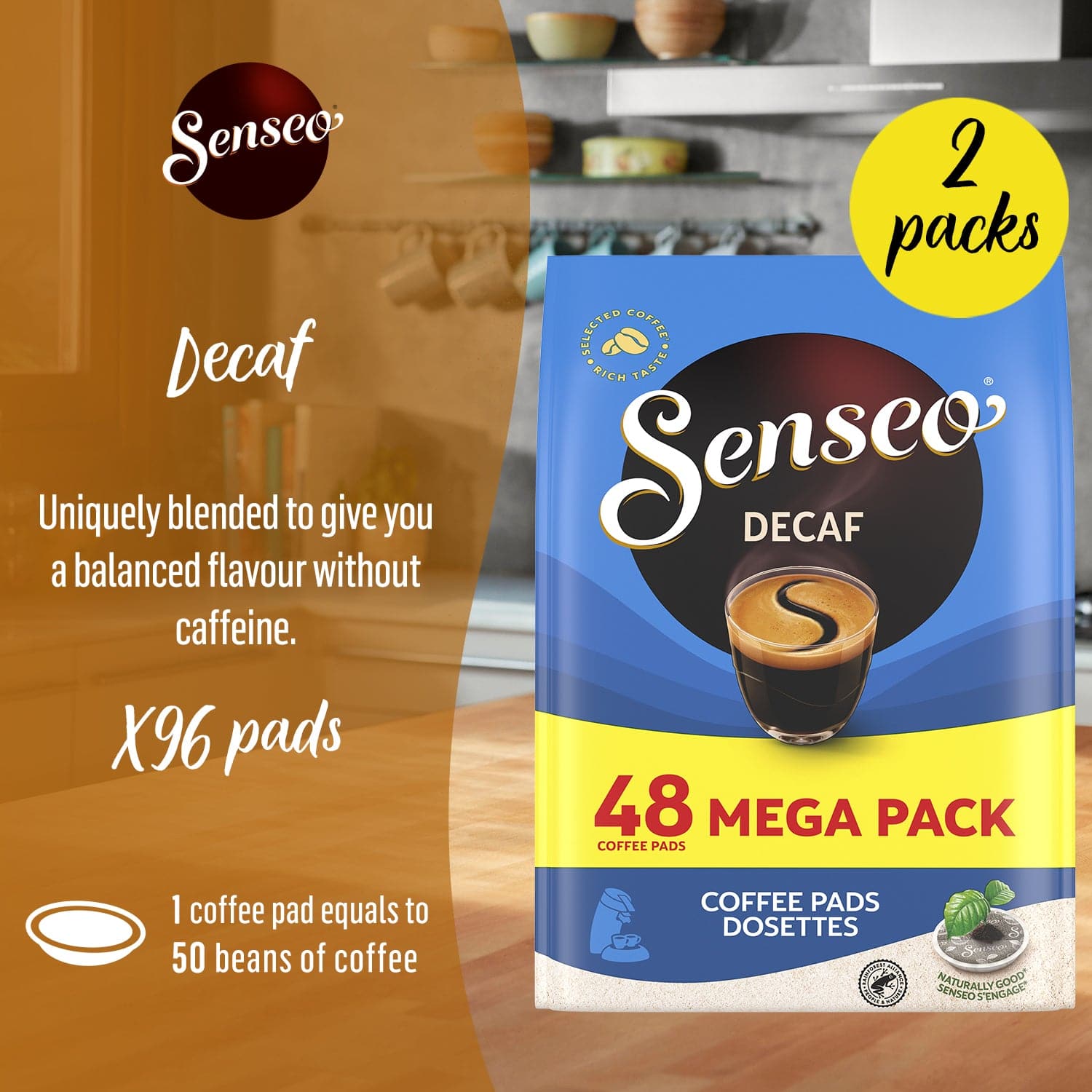 Senseo Decaf Coffee Pads - Smooth, Medium Roast for Anytime Enjoyment