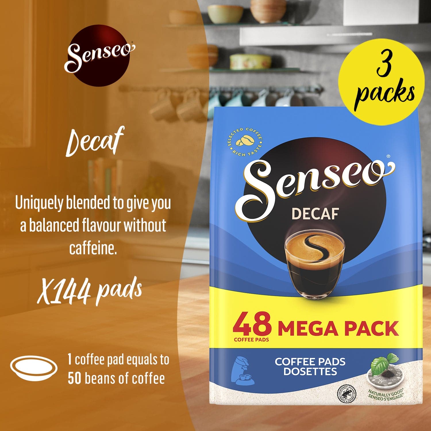 Senseo Decaf Coffee Pads - Smooth, Medium Roast for Anytime Enjoyment