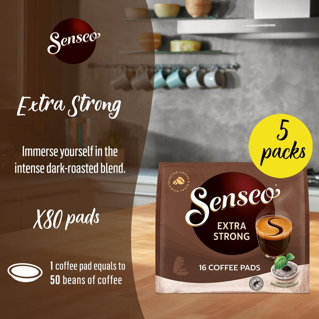 Senseo Extra Strong Coffee Pods, Dark Roast 