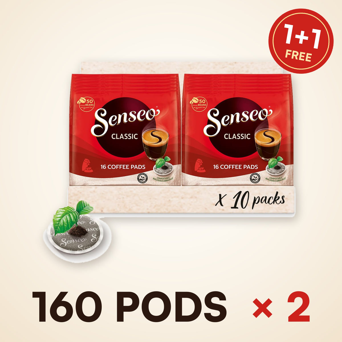 1+1 FREE: 320 Senseo Classic coffee pods, best before Apr 6, 2027