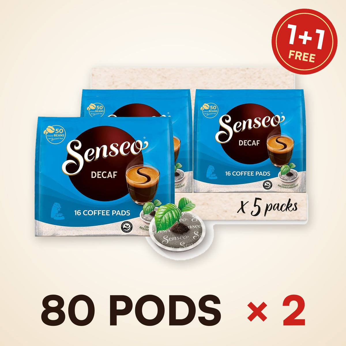 1+1 FREE: 160 Senseo Decaf coffee pods, best before Feb 2, 2027