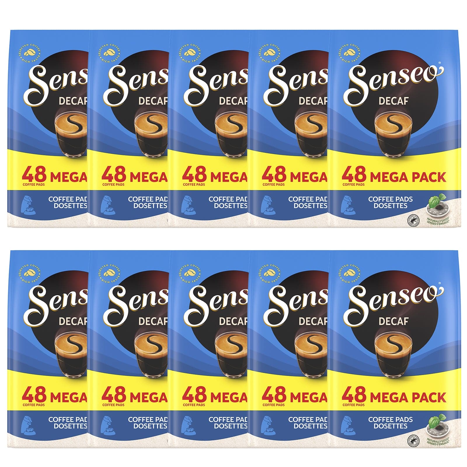 Senseo Decaf Coffee Pads - 48 x 10 Pods Pack | Smooth & Caffeine-Free 