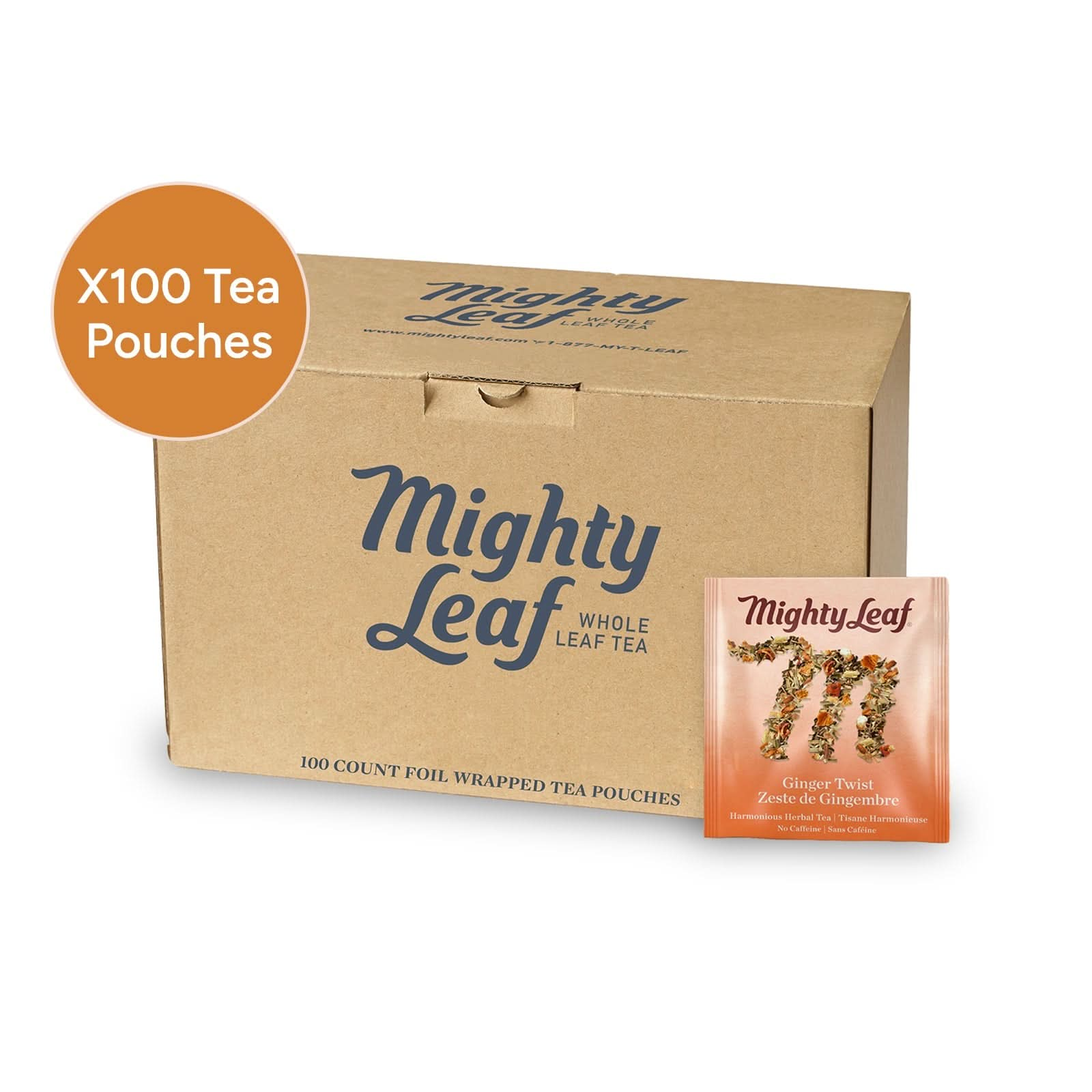 Mighty Leaf Ginger Twist - 100 Pouches |Soothing Ginger & Citrus Blend