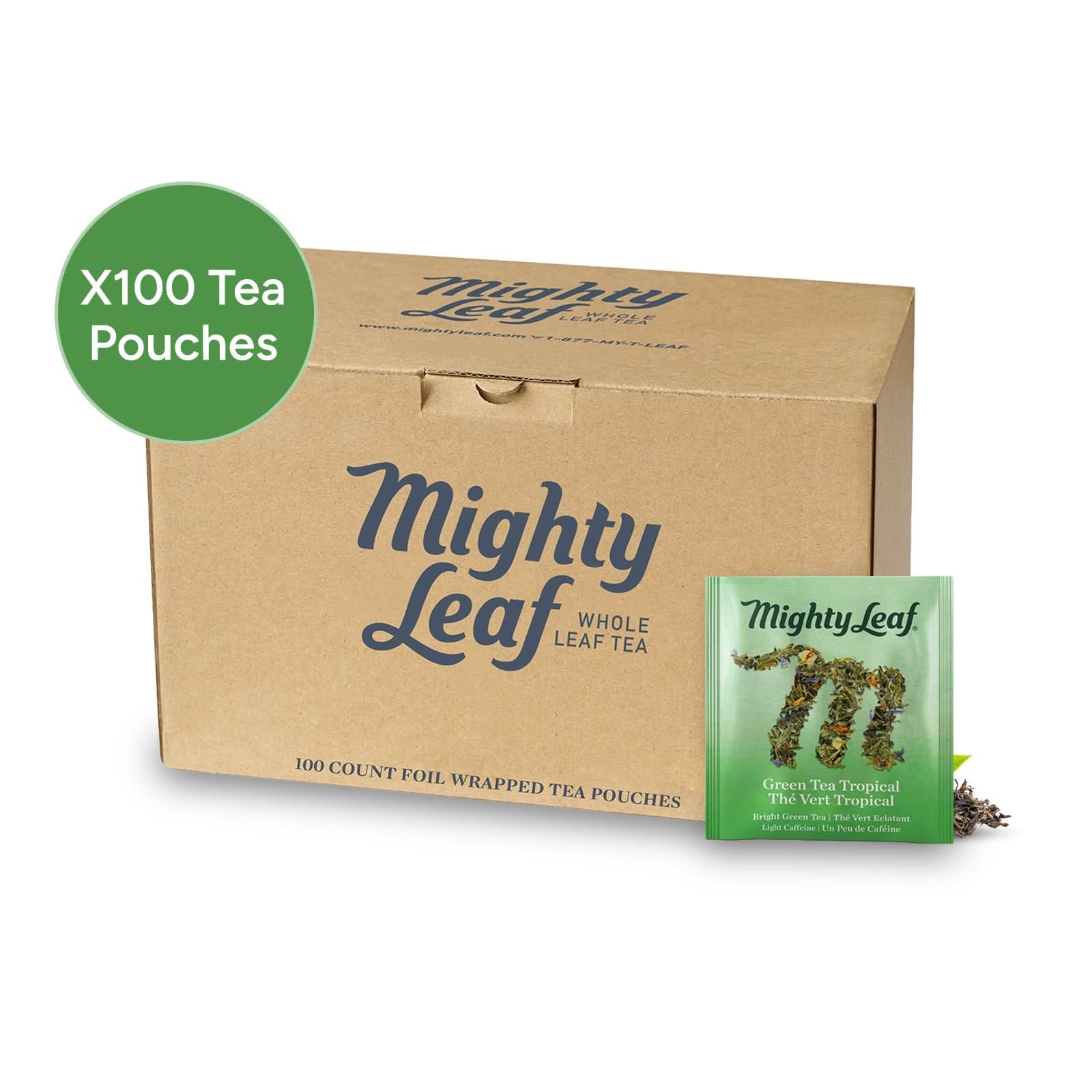 Mighty Leaf Green Tea Tropical - 100 Pouches | Refreshing Tropical Blend