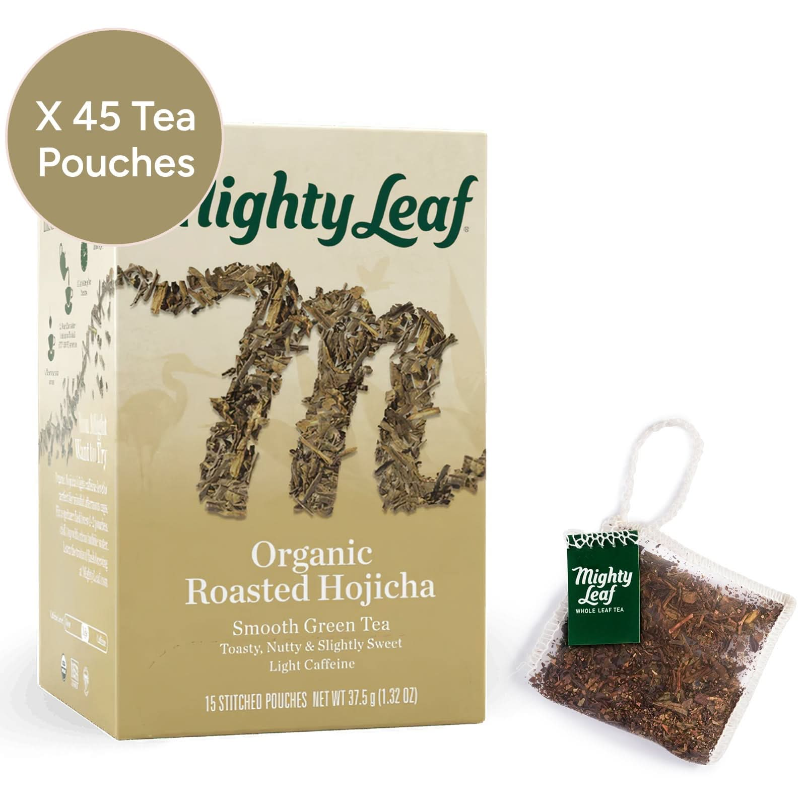 Hojicha Green Mighty Leaf Tea - 45 Pouches | Smooth Roasted Green Tea