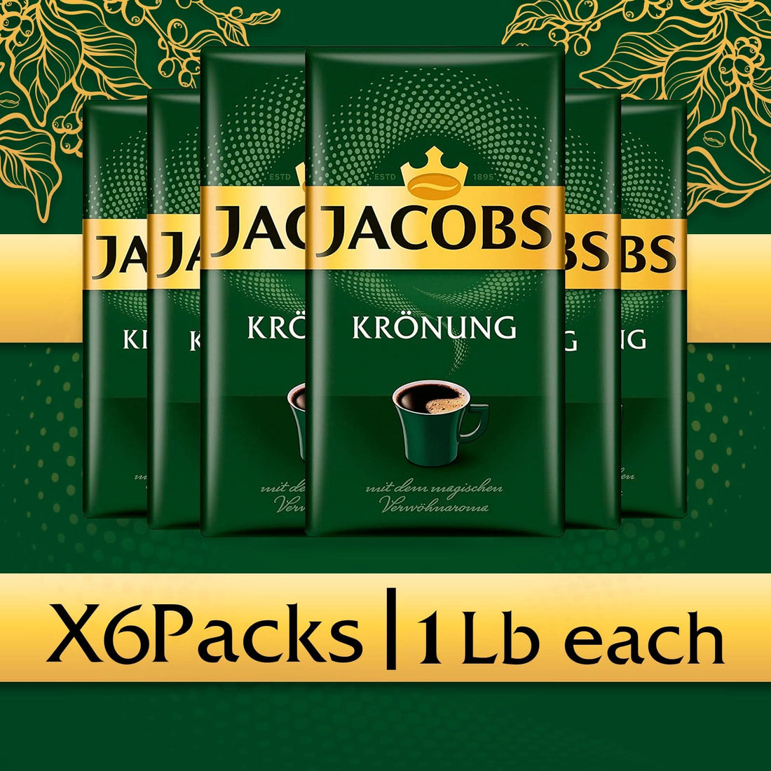 Jacobs Kronung 500g (6-Pack), German Ground Coffee - Total 3kg / 6.6 LB