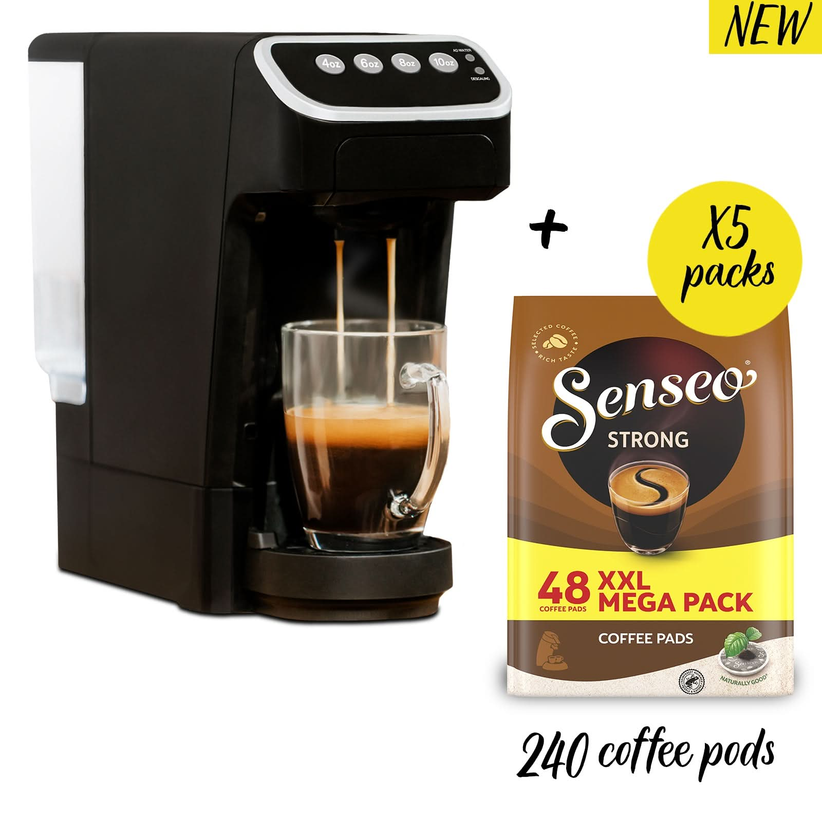 PeleCom Coffee Machine Compatible With Senseo Coffee Pods + Senseo Strong