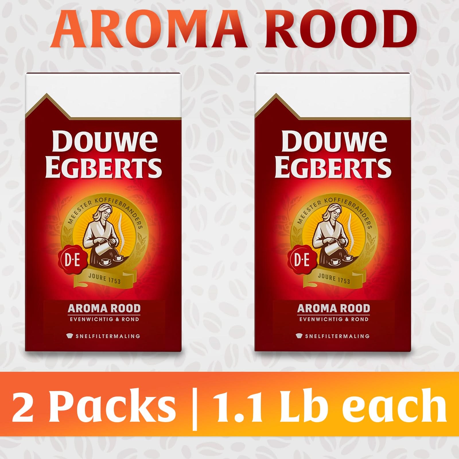 Douwe Egberts Aroma Rood Ground Coffee - 2 Packs, 2.2 LB, Smooth & Rich