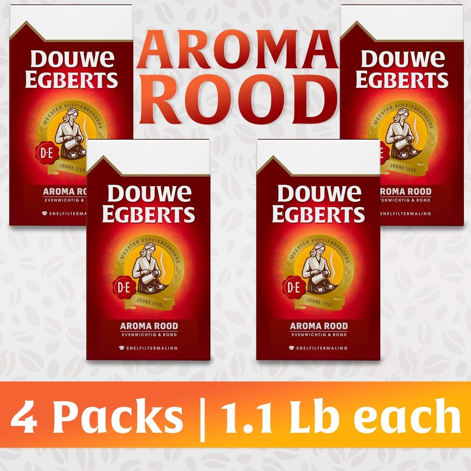 Douwe Egberts Aroma Rood Ground Coffee - 4 Packs, 4.4 LB