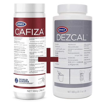 Urnex Cafiza Cleaning Powder & Dezcal Scale Remover Coffee & Espresso Care Kit Pack of 2