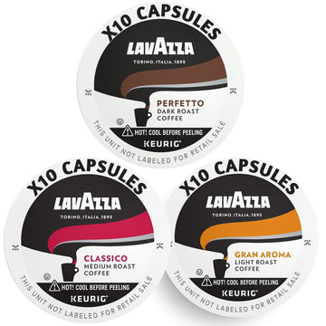 Lavazza K - Cups  Variety Mix of 30 Coffee Pods - Classico, Perfetto Gran Aroma, 10 Capsules Each