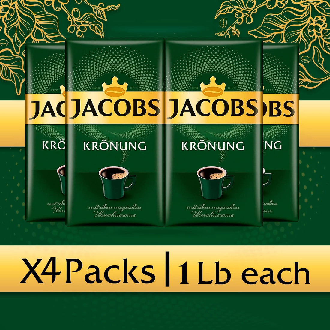 Jacobs Kronung 500g (4-Pack), Ground Coffee - Total 2 kg / 4.4 LB